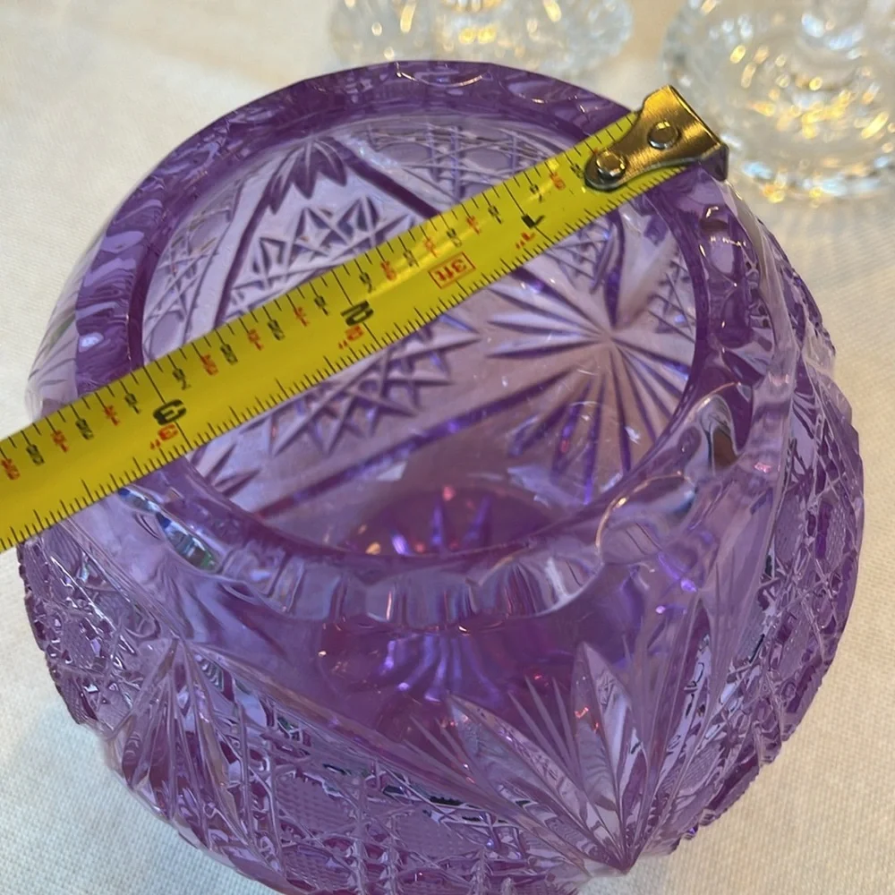 Rare high quality Purple Cut Glass Vase, rosebowl change color under LED light
